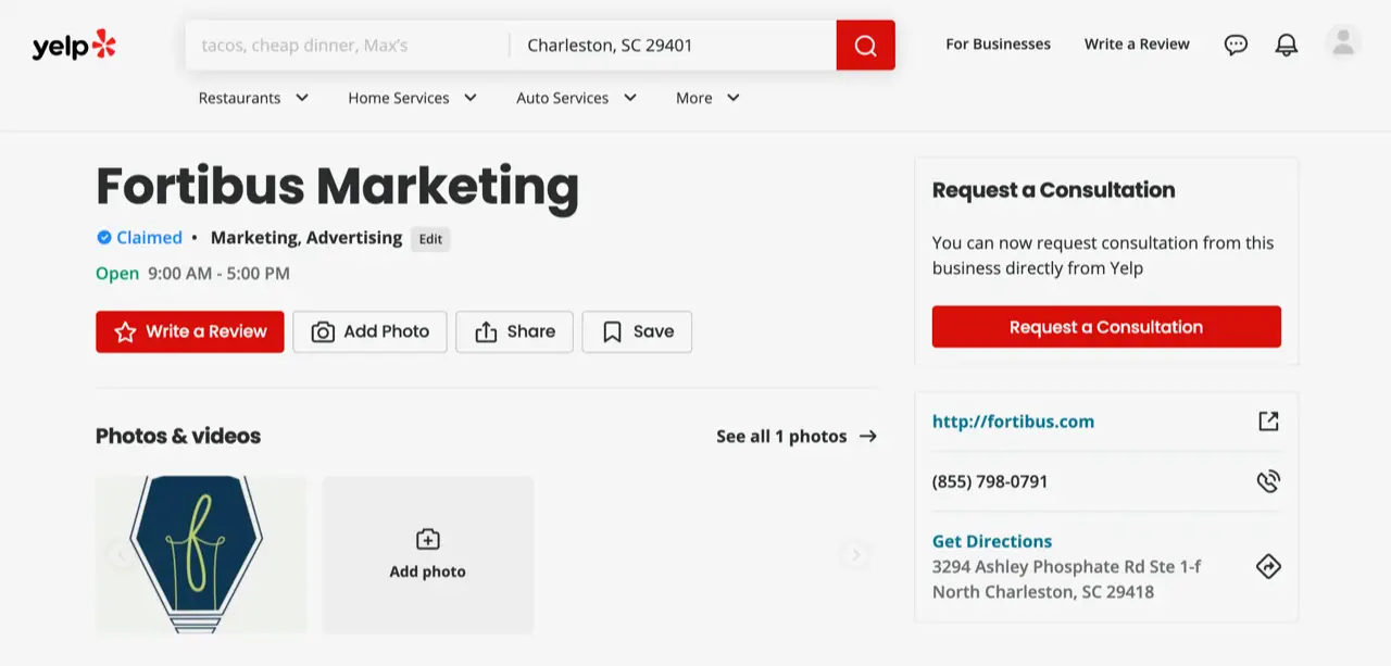 example of a business citation on yelp