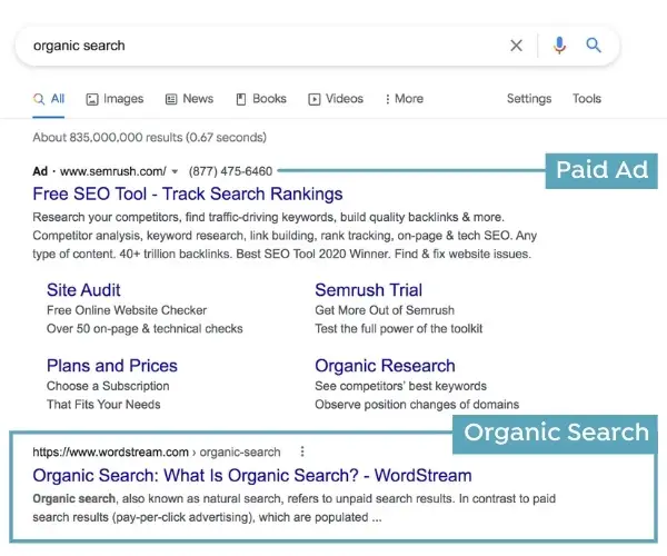 an organic search result on google