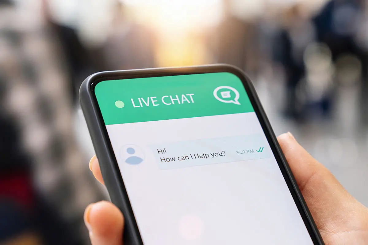 customer service chat bot window open on phone